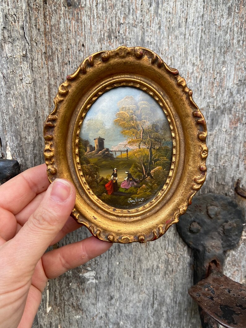 Original miniature oil painting signed by the Dutch artist Van Etsy
