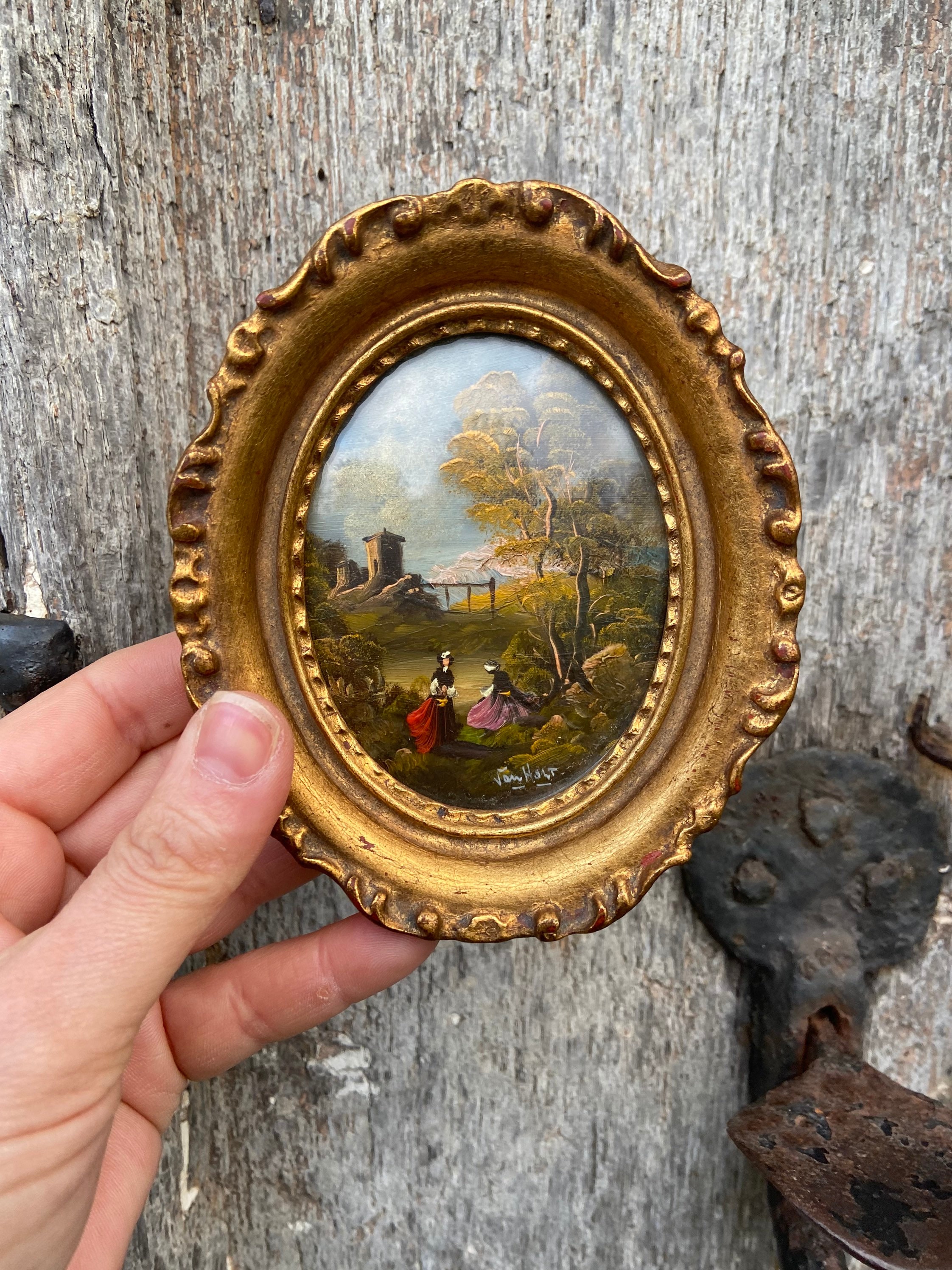 Original miniature oil painting signed by the Dutch artist Van Etsy