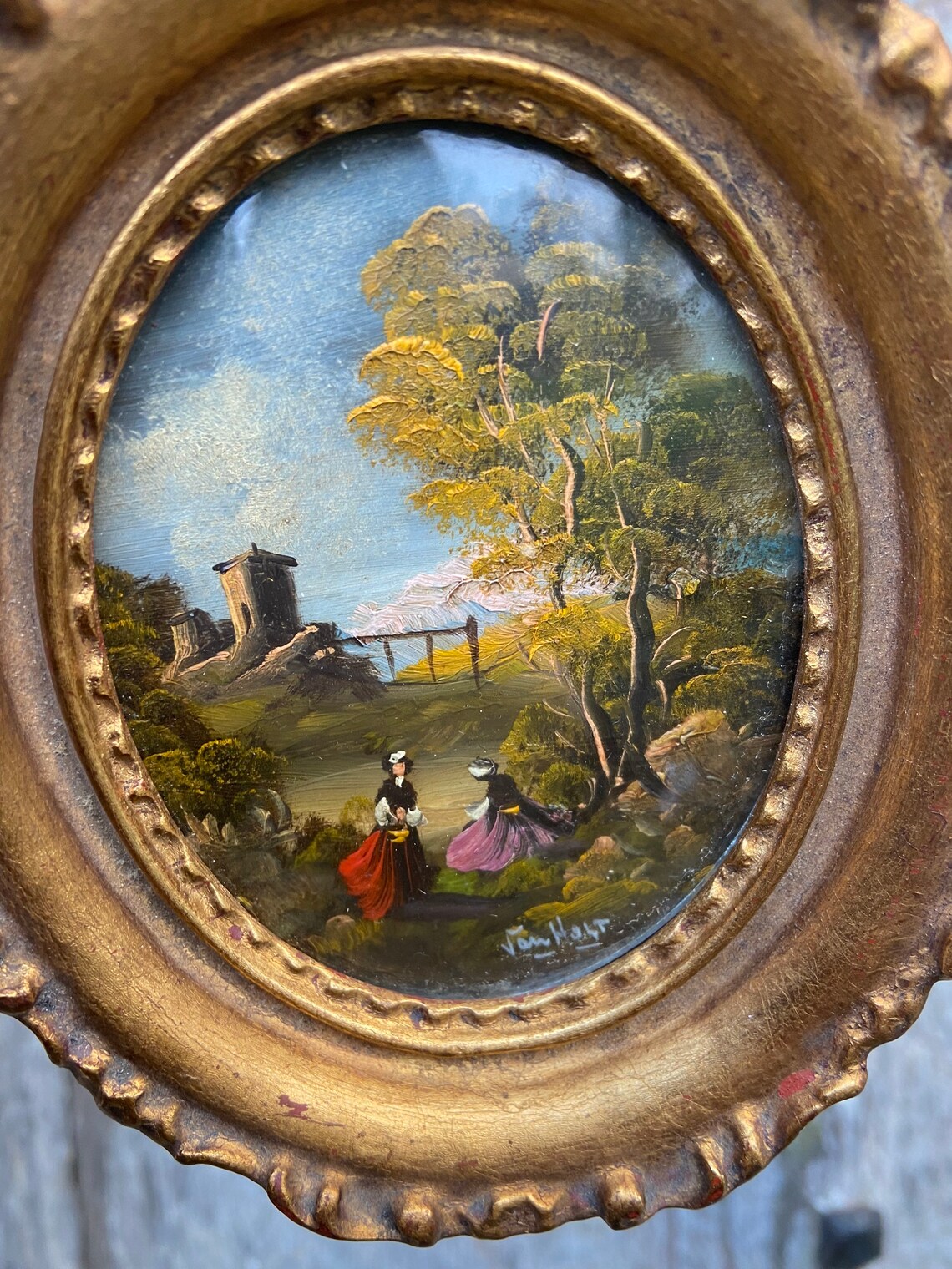 Original miniature oil painting signed by the Dutch artist Van Etsy