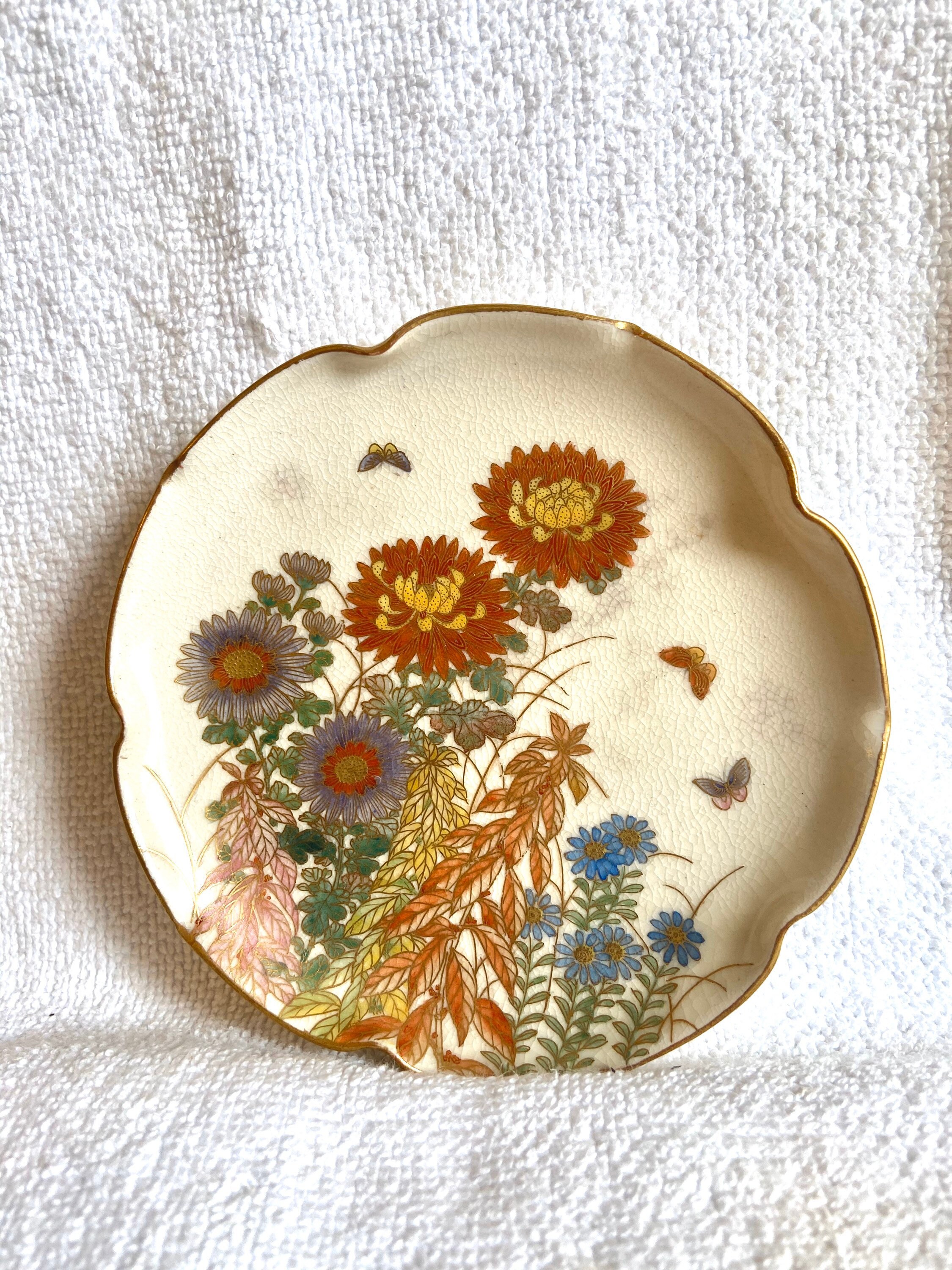Antique Japanese Satsuma Butterfly Saucer With Hand Painted Etsy UK