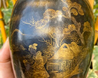 大正時代、黒釉薩摩花瓶（金彩） - Etsy 日本