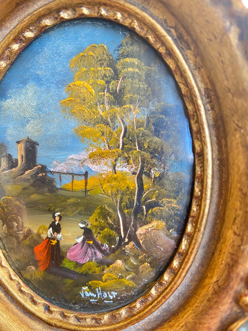 Original miniature oil painting signed by the Dutch artist Van Etsy