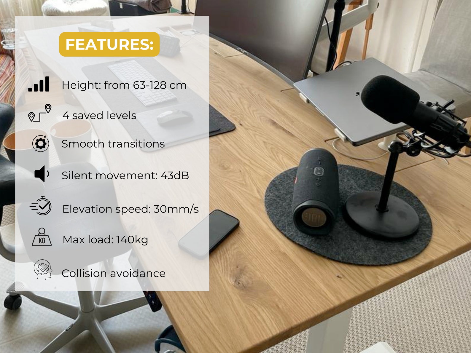 Elegant Automatic Up-down Desk With LED Mood Light. Content Creator ...