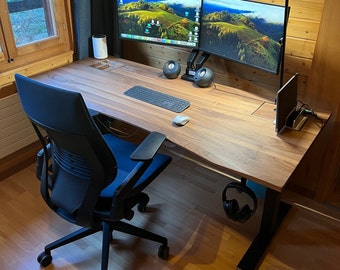 Executive Modular Variable Height Desk with Cord Organizer System. 150 × 80 cm. Solid Hardwood Desk