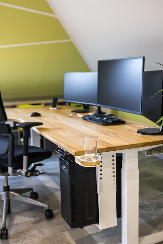 Portabicchieri Da Scrivania Con Clip Regolabile - Ideale Per Ufficio, Casa E Tavolo, Colore Nero