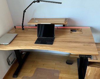 Premium Modular Height-Adjustable Writing Desk with Cable Management Tray. 120 × 80 cm. Real Wood Desktop.