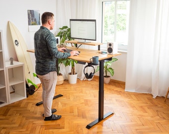 Automated Sit-Stand Desk with Ergonomic Edge, Oak/Walnut Desktop. CEO Computer Desk. 3 sizes available.