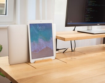 Handcrafted Oak or Walnut Laptop and Tablet Stand - Minimalist Design - Ergonomic Workspace Organizer, A Unique Add-on for an ErgoHide desk