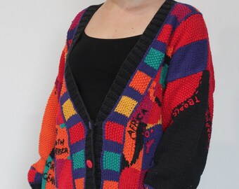 Handgestrickte Vintage Bunte Strickjacke