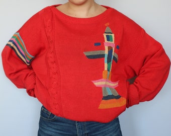 Vintage 80s 90s Retro Pullover Abstract Pattern