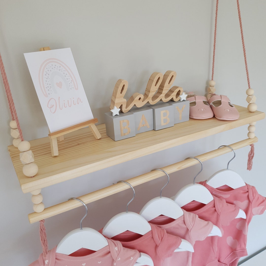 Nursery Shelves With Clothes Rail Swing Shelf With Rail Pine Etsy