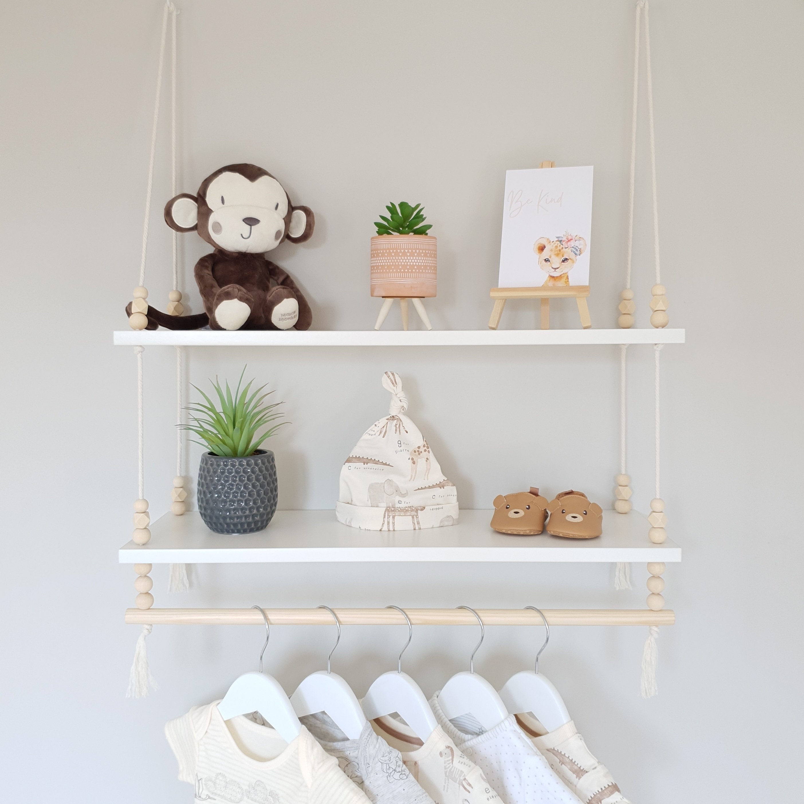 2 Tier Nursery Shelf With Clothes Rail White Shelf With Rail Etsy UK