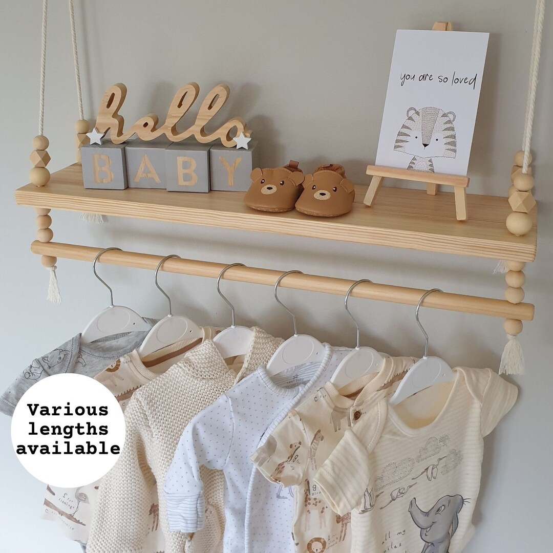 Nursery Shelf With Clothes Rail Swing Shelf With Rail Pine Etsy UK