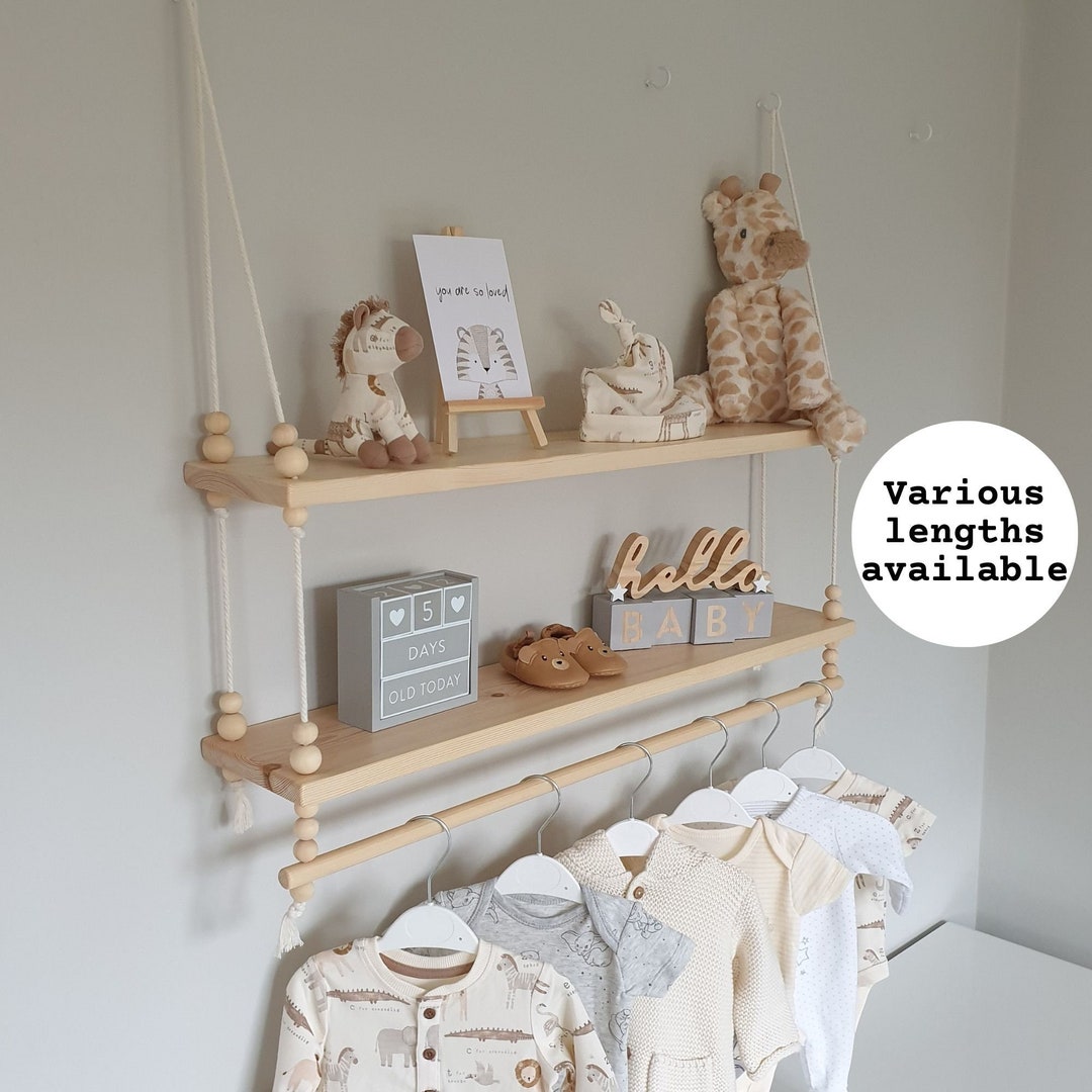 2 Tier Nursery Shelf With Clothes Rail Swing Shelf Shelves Etsy