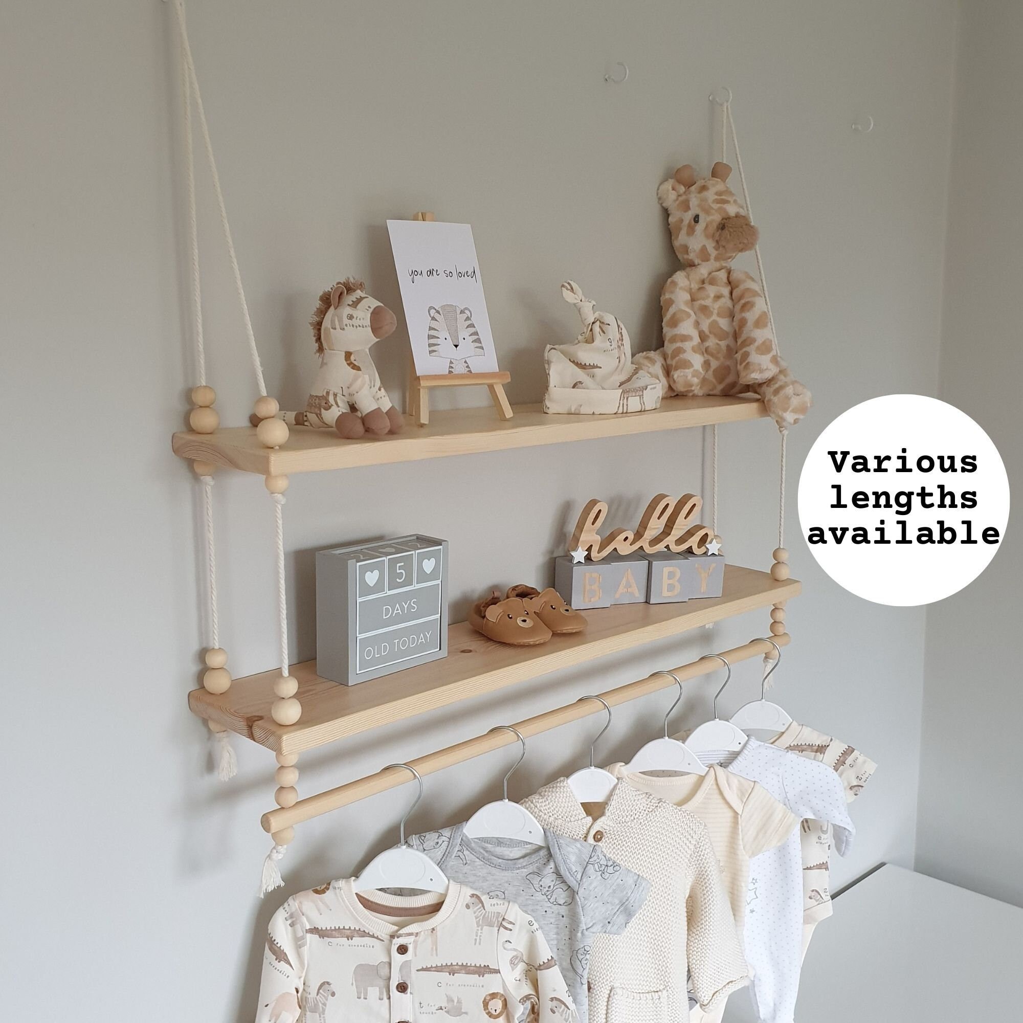 2 Tier Nursery Shelf With Clothes Rail Swing Shelf Shelves Etsy UK