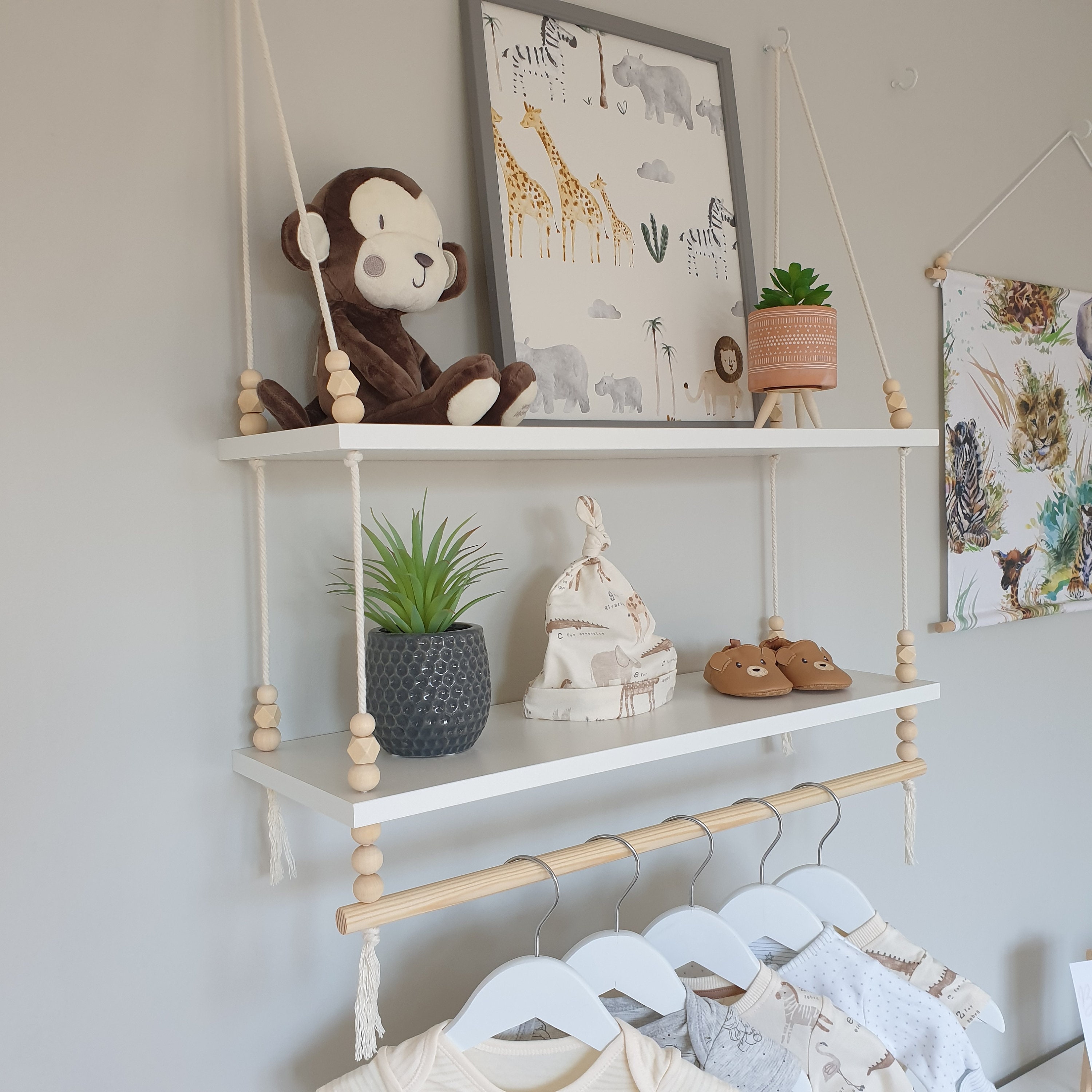 2 Tier Nursery Shelf With Clothes Rail White Shelf With Rail Etsy UK