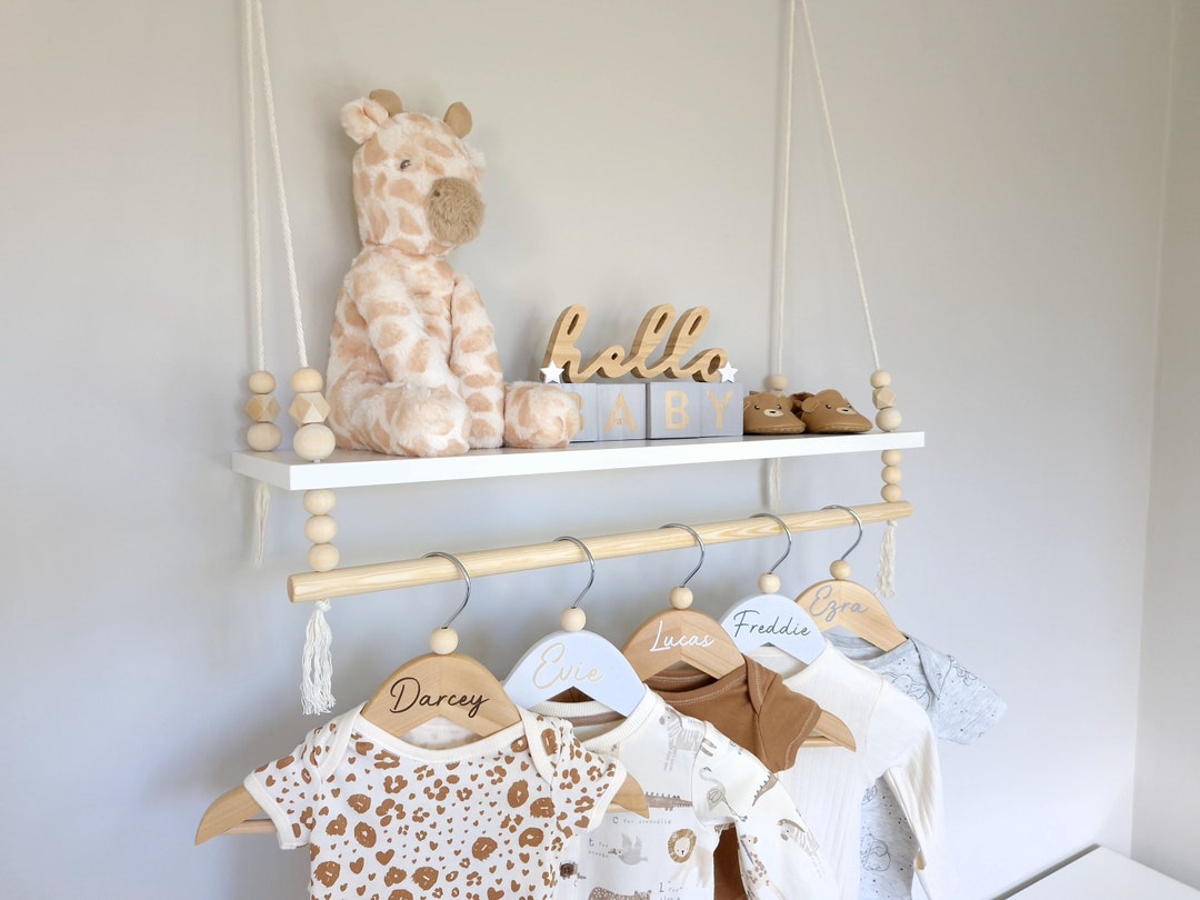 Nursery shelf with hanging rail deals