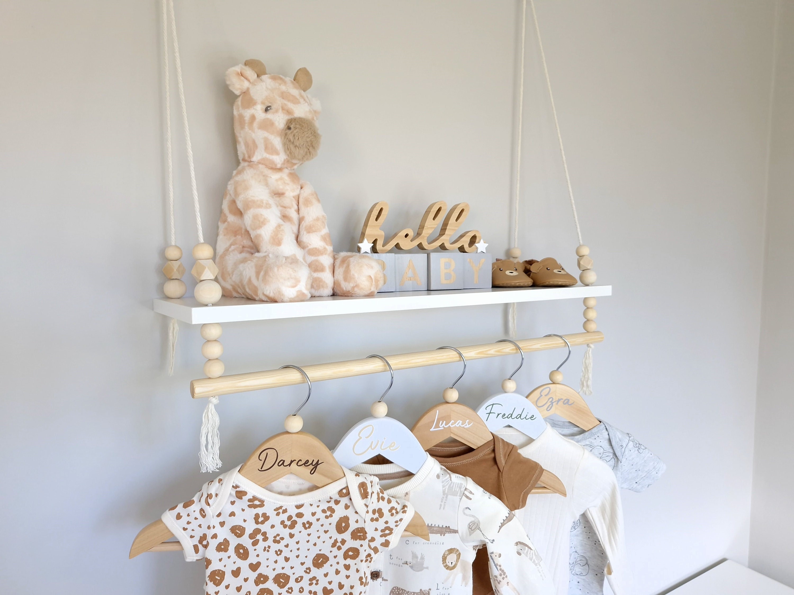 Nursery Shelves With Clothes Rail Nursery Shelf With Rail White Shelf Rope Shelf Swing Shelves Hanging Shelf Baby Gift Nursery Decor Etsy