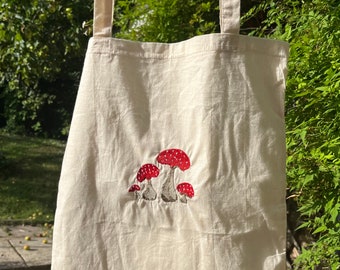 Mushroom Embroidered Canvas Tote Bag: Forestcore Bag