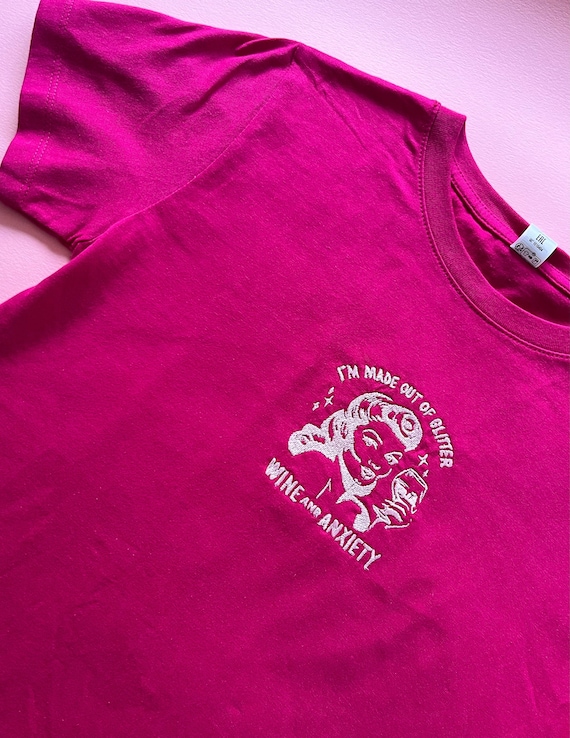 Wine y2k Glitter Anxiety Tee | Im Just a Girl | Girly Meme Tshirt | Anxious Girlie Club
