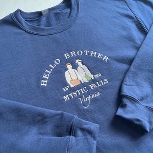 Hello Brother Embroidered Sweatshirt: Mystic Falls Navy