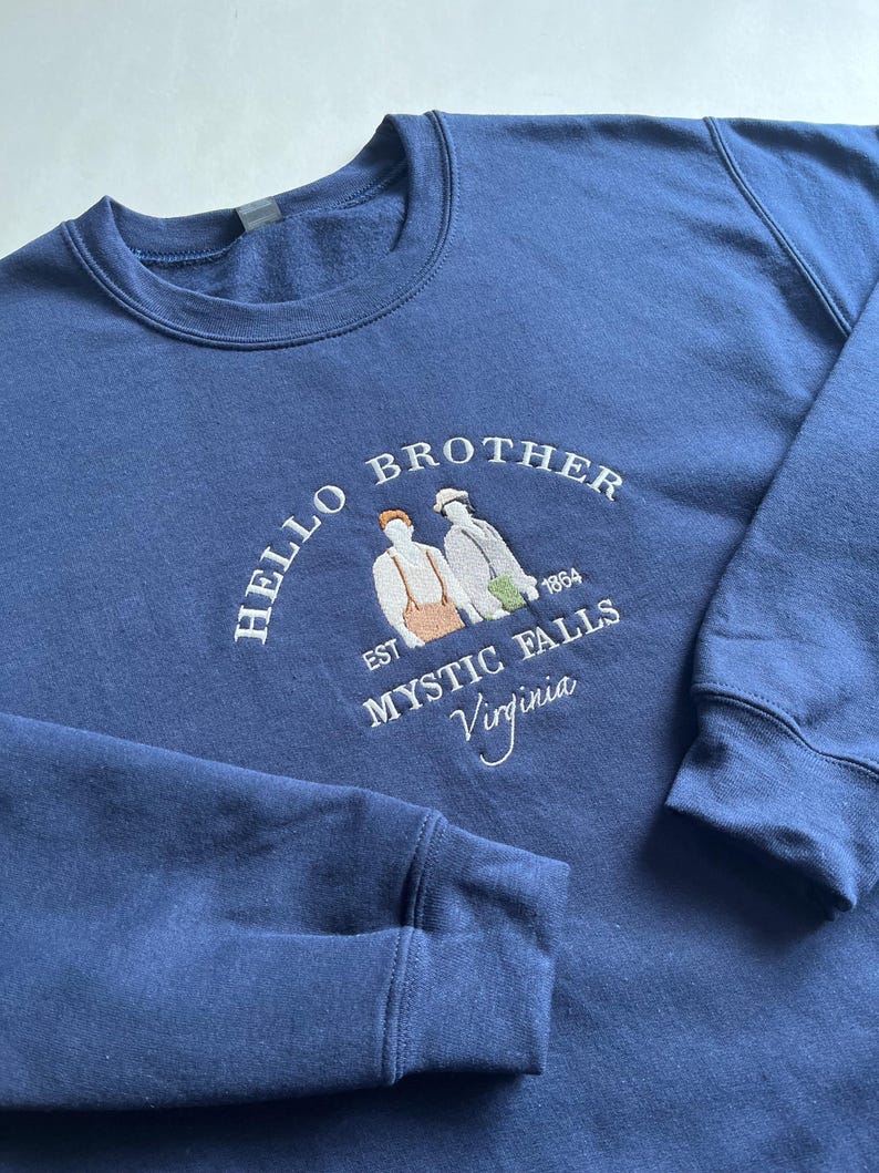 Hello Brother Embroidered Sweatshirt: Mystic Falls Navy