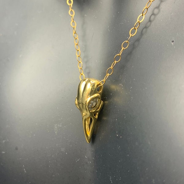 Gold Bird Skull Pendant Necklace