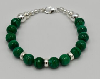 Green Malachite and Sterling Silver Bracelet