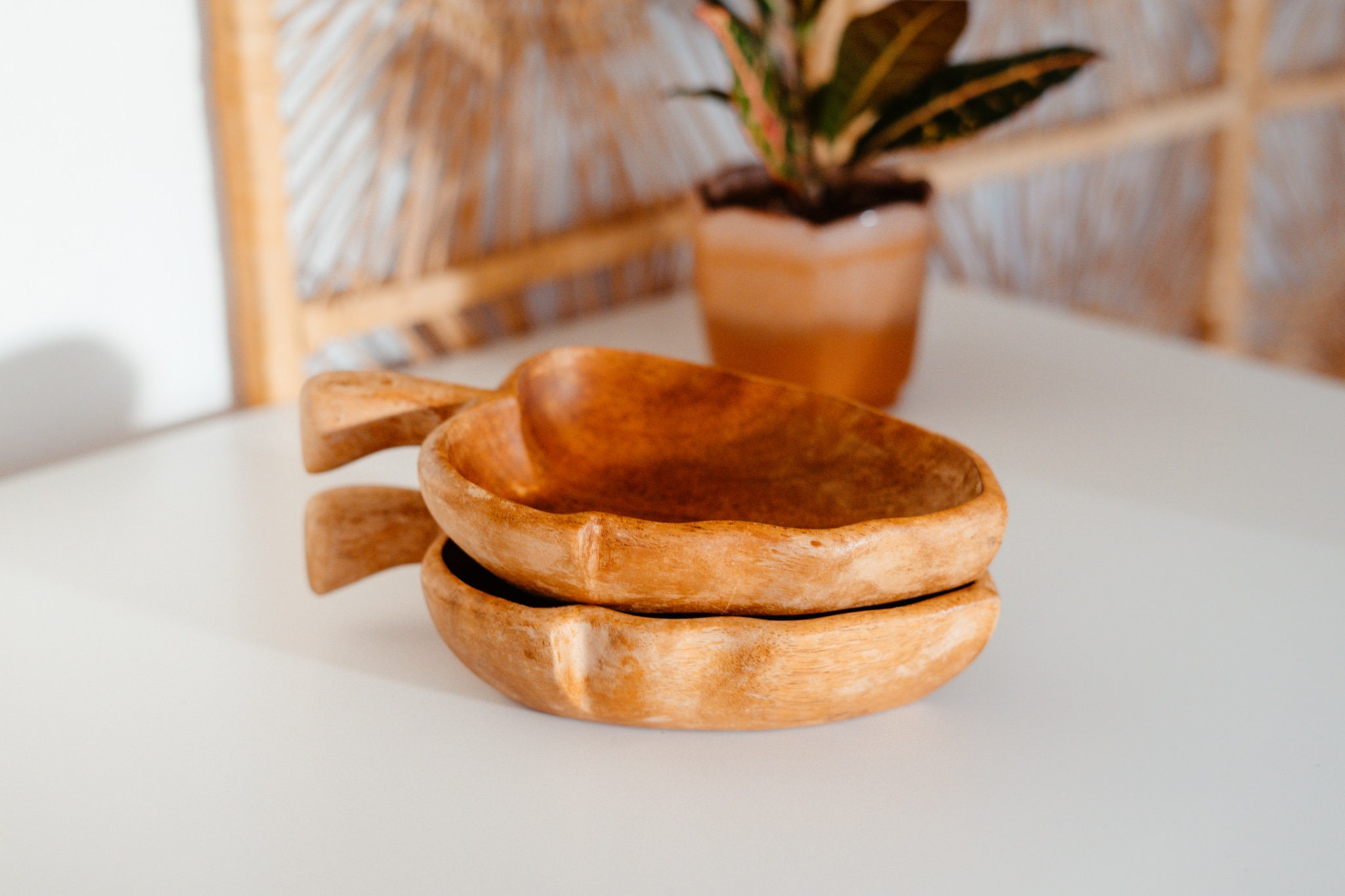 Vintage 2 Piece Wooden Leaf Acorn Nut Dish Bowls Mid Century Etsy