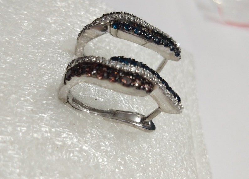 2.00 Ct Round Cut Blue Topaz and Chocolate Diamond 14K White Gold Over Wedding Engagement Clip-on Earrings For Women/'s