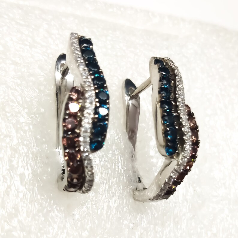 2.00 Ct Round Cut Blue Topaz and Chocolate Diamond 14K White Gold Over Wedding Engagement Clip-on Earrings For Women/'s