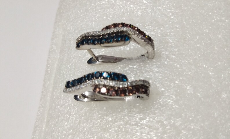 2.00 Ct Round Cut Blue Topaz and Chocolate Diamond 14K White Gold Over Wedding Engagement Clip-on Earrings For Women/'s