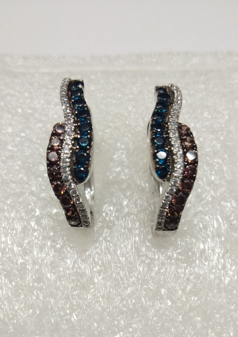 2.00 Ct Round Cut Blue Topaz and Chocolate Diamond 14K White Gold Over Wedding Engagement Clip-on Earrings For Women/'s