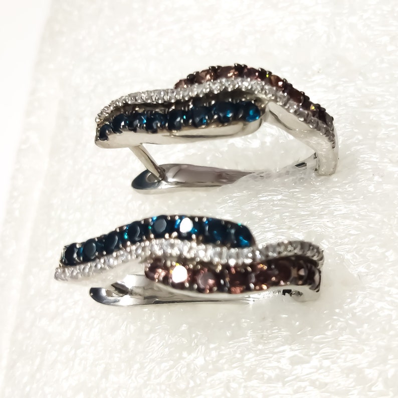 2.00 Ct Round Cut Blue Topaz and Chocolate Diamond 14K White Gold Over Wedding Engagement Clip-on Earrings For Women/'s