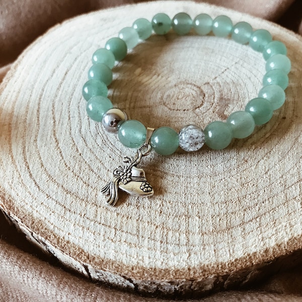 Anne of Green Gables Inspired Bracelet – Aventurine, Crystal, Hat Charm