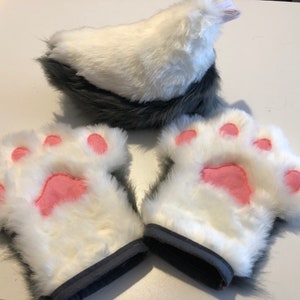 Fursuit Mini Partial Grey and Ivory Paws and Nub Tail, Animal Costume Paws, Cat Paws, Dog Paws, Ready to wear (21)