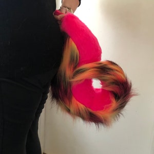 Husky Fursuit Tail, Animal Costume Tail, Canine Tail, Dog Tail, Husky Tail, Curly Tail, Pink, Yellow and Black Tail, Furry Gifts - (65)