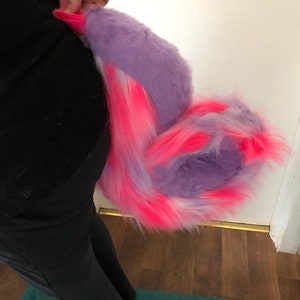 Husky Fursuit Tail, Animal Costume Tail, Canine Tail, Dog Tail, Husky Tail, Curly Tail, Lilac, Pink and White Tail, Furry Gifts - (64)