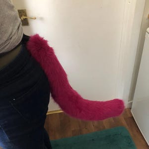 Pink Fursuit Feline Tail, Animal Costume, Cat Tail, Dog Tail, Furry Gifts, gift for furries, Luxury Fur Tail ready to wear furry tail (183)