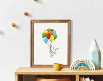 Balloon Nursery Print | Bunny Wall Art | Nursery Art | Baby Room Decor | Hot Air Balloon(8x10)