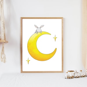 8X10 Yellow Nursery Decor | Yellow and Gray Nursery | Animal Nursery Decor | Space Theme Nursery | Animal Nursery Art | Outer Space Nursery
