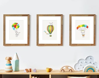 Hot Air Balloon Nursery Decor: Travel Theme Nursery | Nursery Decor | Nursery Wall Art| Simple Nursery Prints | Set of 3, Travel Theme