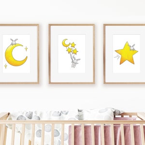 8X10 Set of 3: Yellow Nursery Decor | Yellow and Gray Nursery | Animal Nursery Decor | Space Theme Nursery | Baby Animal Wall Art