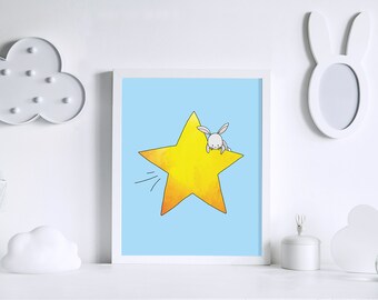 Bunny Nursery Print | Whimsical Nursery Decor| Simple Nursery Art | Gender Neutral Baby Decor (8x10)