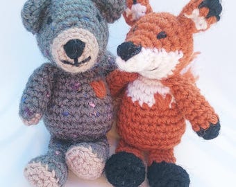Crochet PATTERN Bundle: Little Fox & Bear Amigurumi - Plush Keychain (PDF Pattern Set