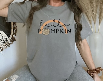 Hello Pumpkin Womens Tee. Cute Fall Pumpkin Shirt. Autumn Hello Fall tee. Animal Print Pumpkin.