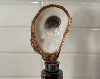 One of a Kind Handmade Gilded Oyster Shell Bottle Stopper, Unique Valentine's Day Gift,Champagne Stopper,Coastal Decor,Galentine's Gift