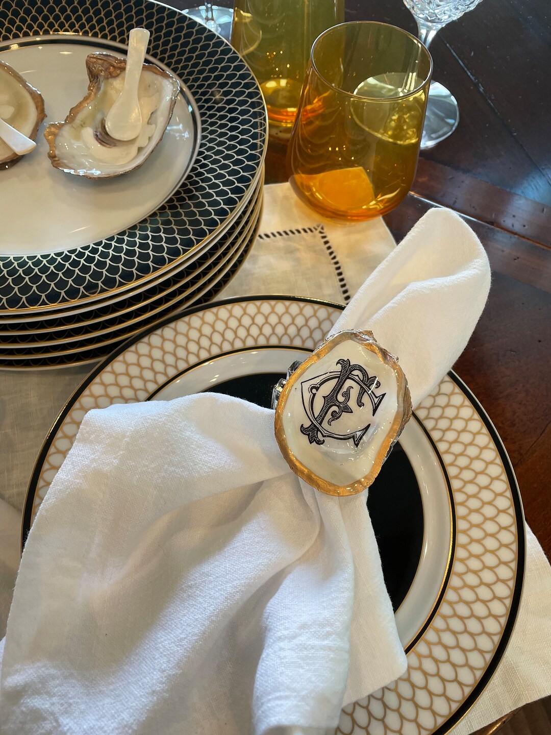 Personalized Oyster Shell Napkin Rings,set of 6, Monogrammed, Custom ...