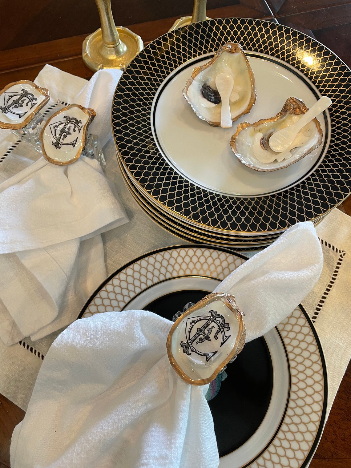 Personalized Oyster Shell Napkin Rings,set of 6, Monogrammed, Custom ...