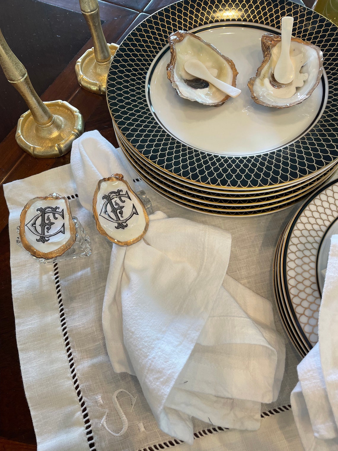 Personalized Oyster Shell Napkin Rings,set of 6, Monogrammed, Custom ...